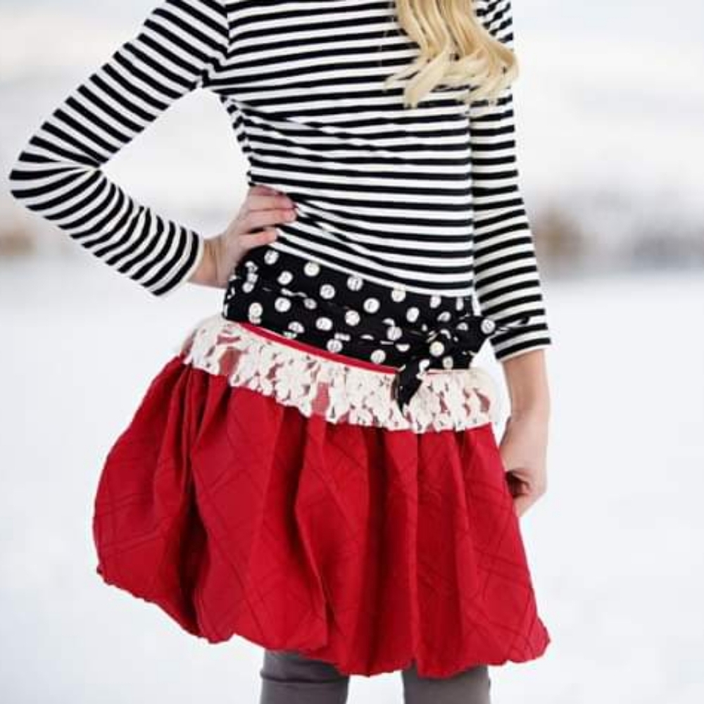 Persnickety Girls Holiday Red Quilted Bubble Skirt
